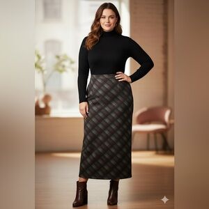 NYC Co Checkered Burgundy and Black  Pencil Skirt